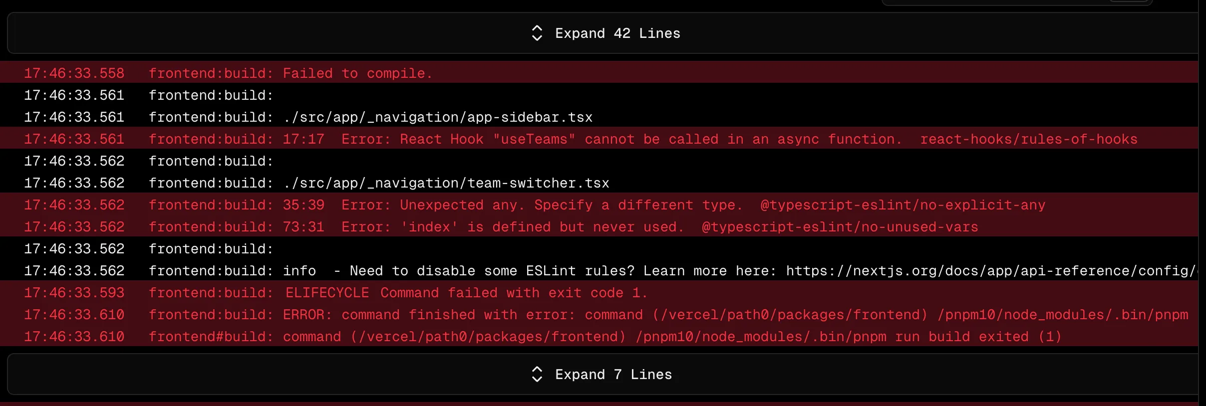 Build errors on continuous integration build