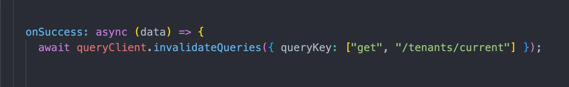 Mutation onSuccess callback to invalidate query