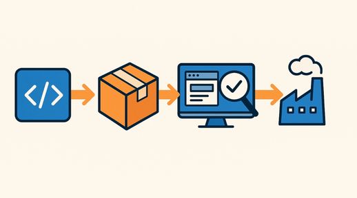 code being packaged, tested and deployed to production