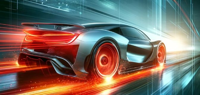 fast car with glowing hot wheeels
