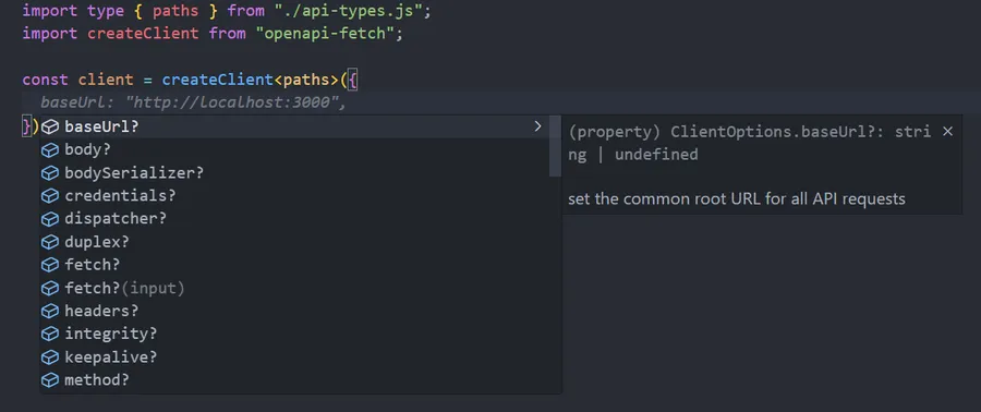 IDE screenshot showing how TypeScript helps you have inline documentation for third-party packages without effort