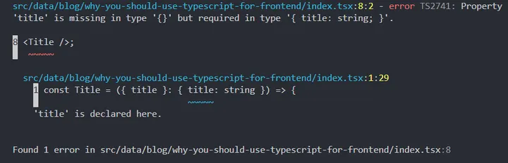 IDE screenshot showing how TypeScript helps catch potential bugs while refactoring